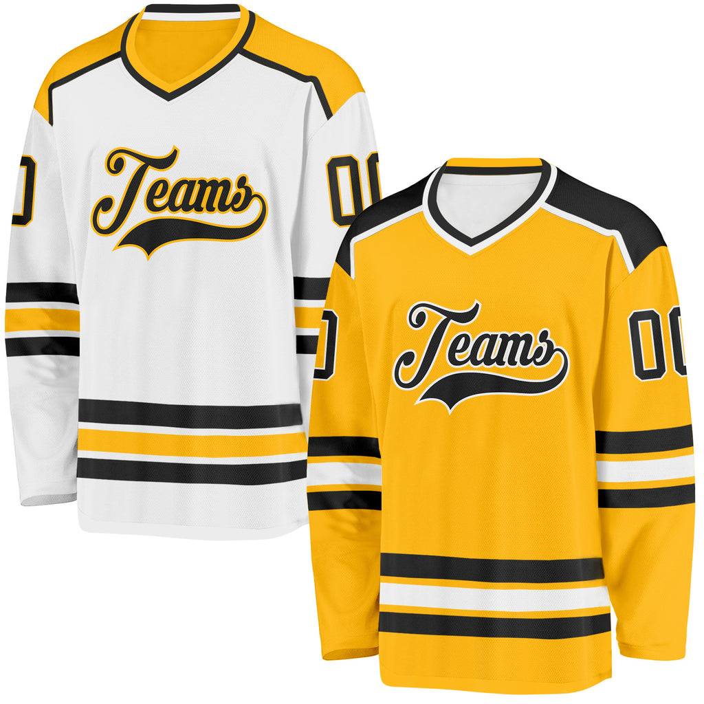 Custom Gold Black-White Reversible Double Side Hockey Jersey