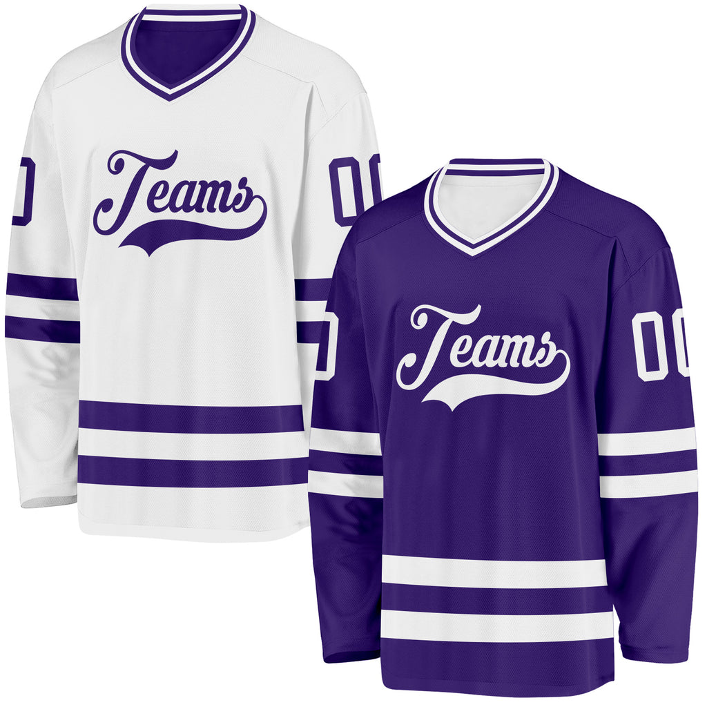 Custom Purple-White Reversible Double Side Hockey Jersey