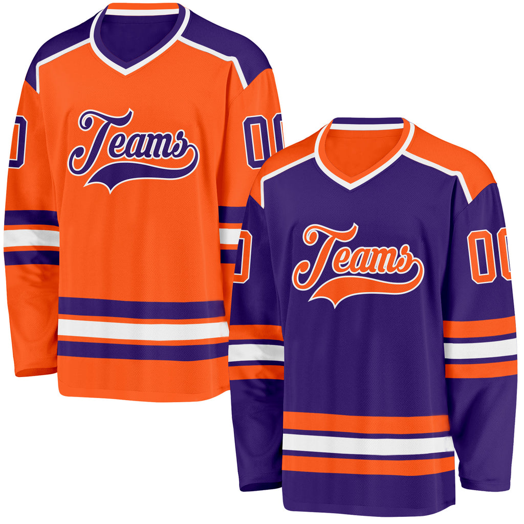Custom Purple Orange-White Reversible Double Side Hockey Jersey