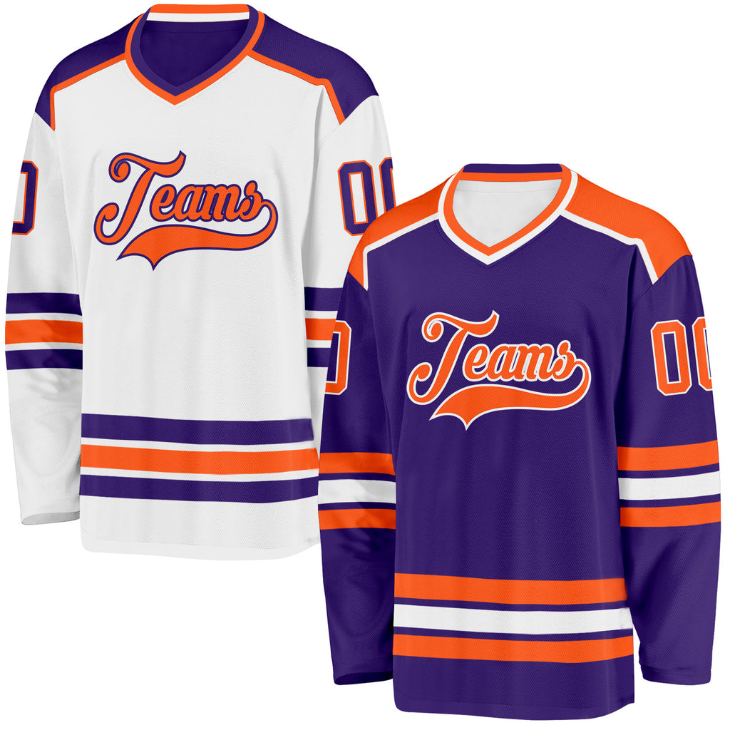 Custom Purple Orange-White Reversible Double Side Hockey Jersey