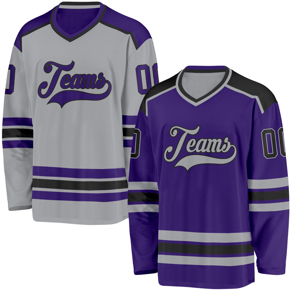 Custom Purple Black-Gray Reversible Double Side Hockey Jersey