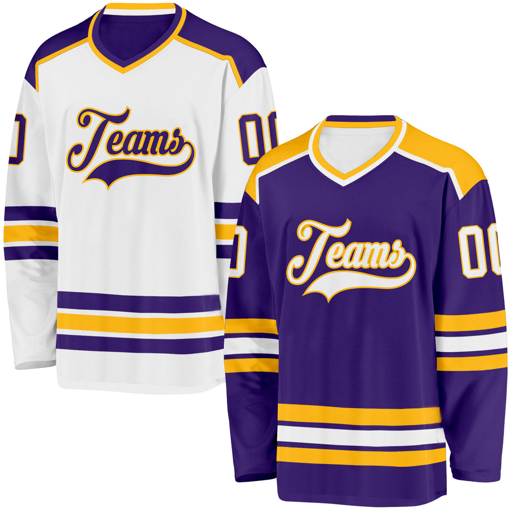 Custom Purple White-Gold Reversible Double Side Hockey Jersey