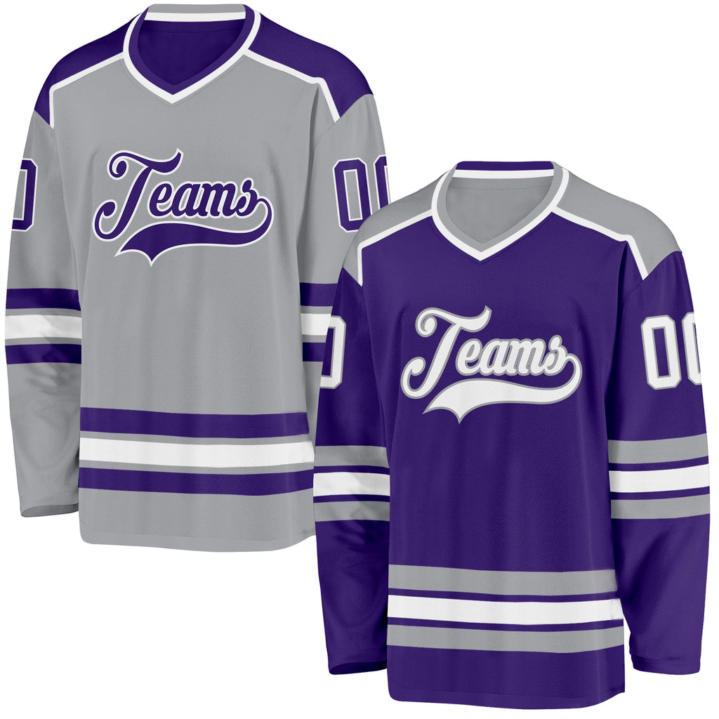 Custom Purple White-Gray Reversible Double Side Hockey Jersey