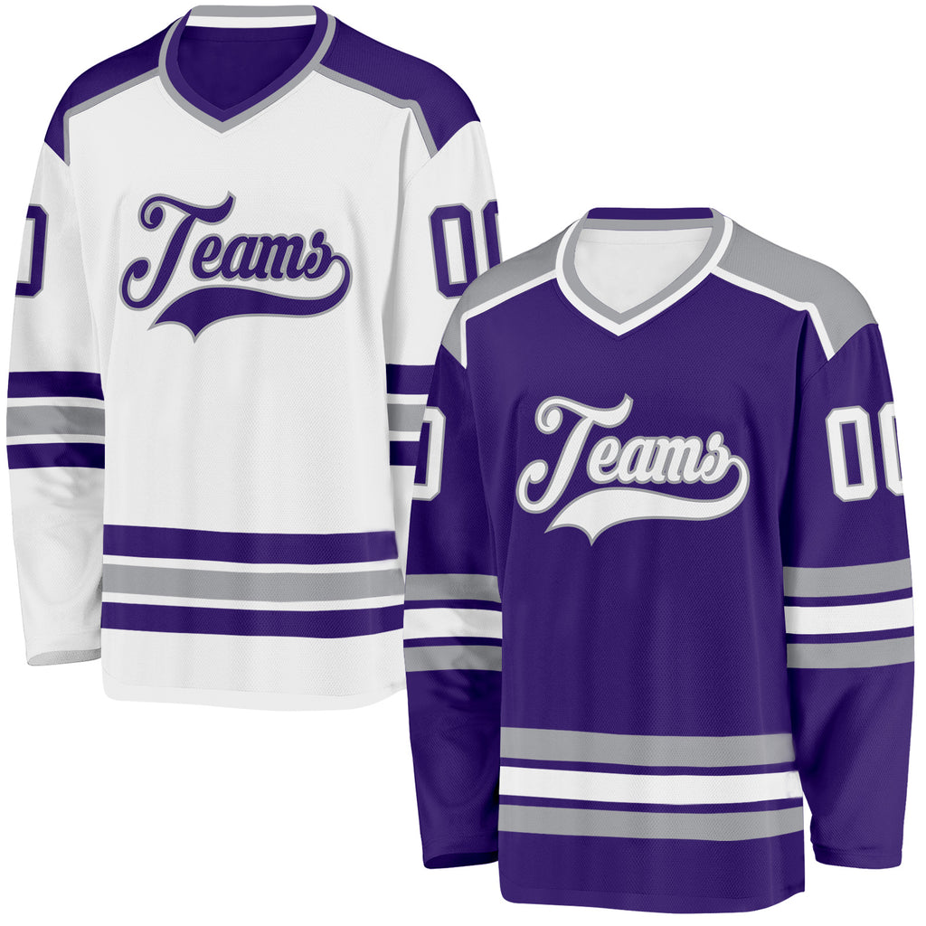 Custom Purple White-Gray Reversible Double Side Hockey Jersey