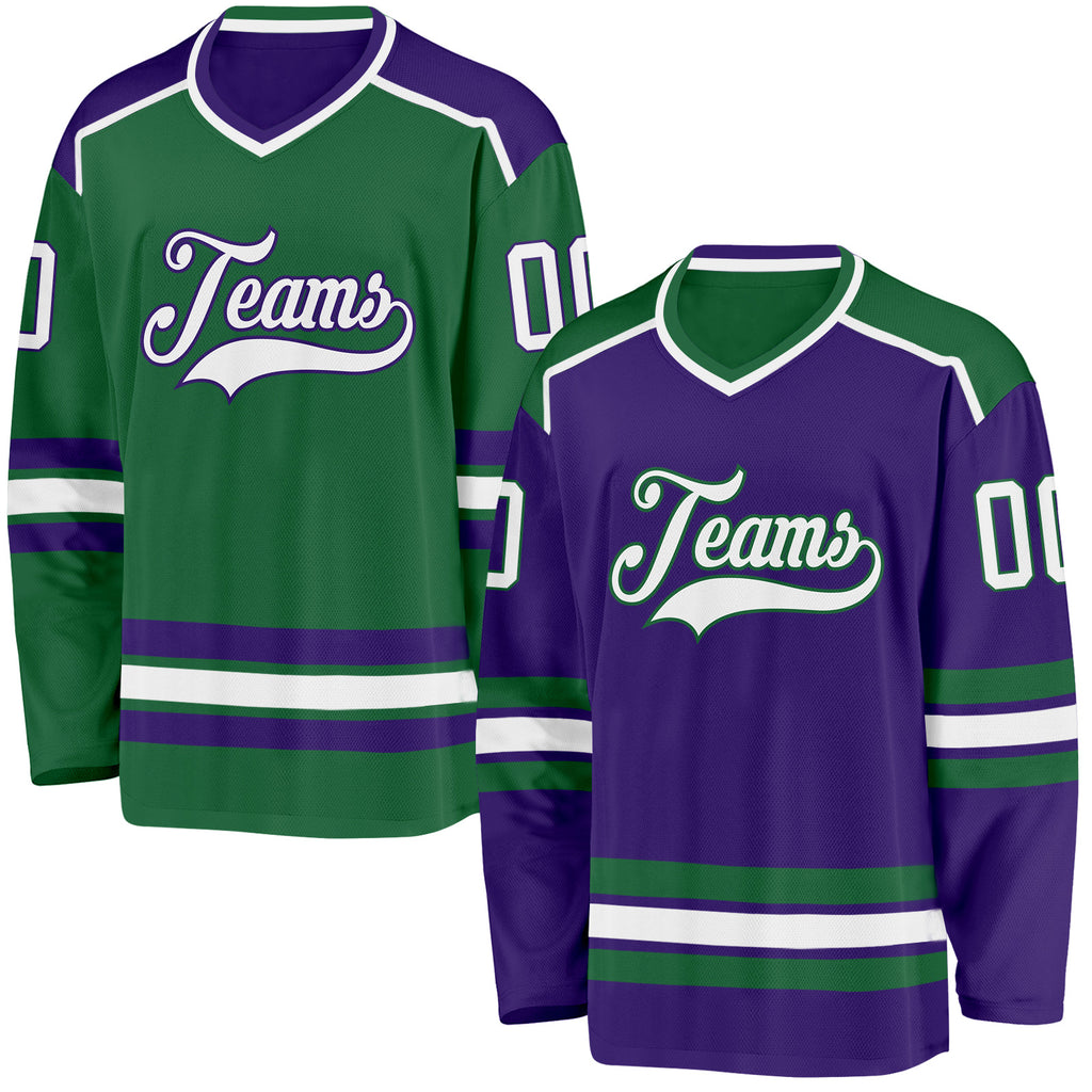 Custom Purple White-Kelly Green Reversible Double Side Hockey Jersey