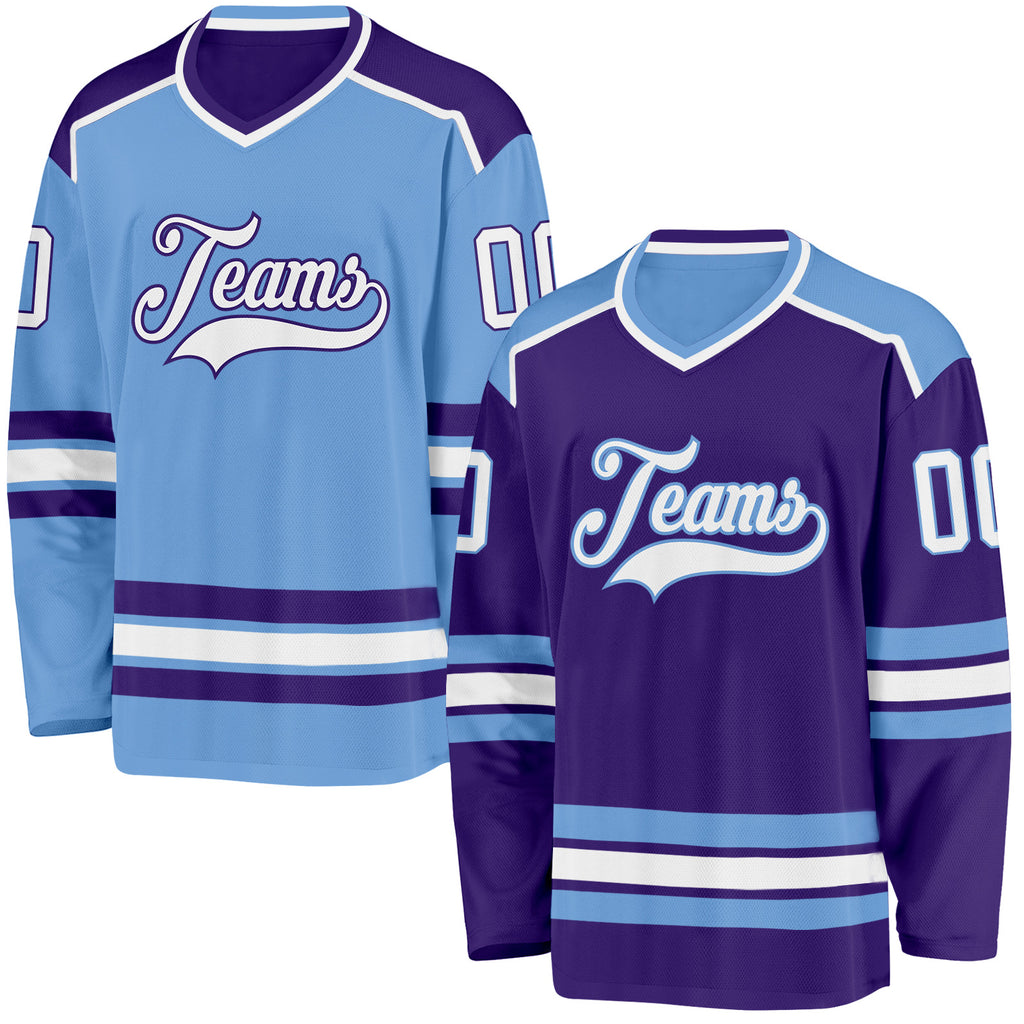Custom Purple White-Light Blue Reversible Double Side Hockey Jersey