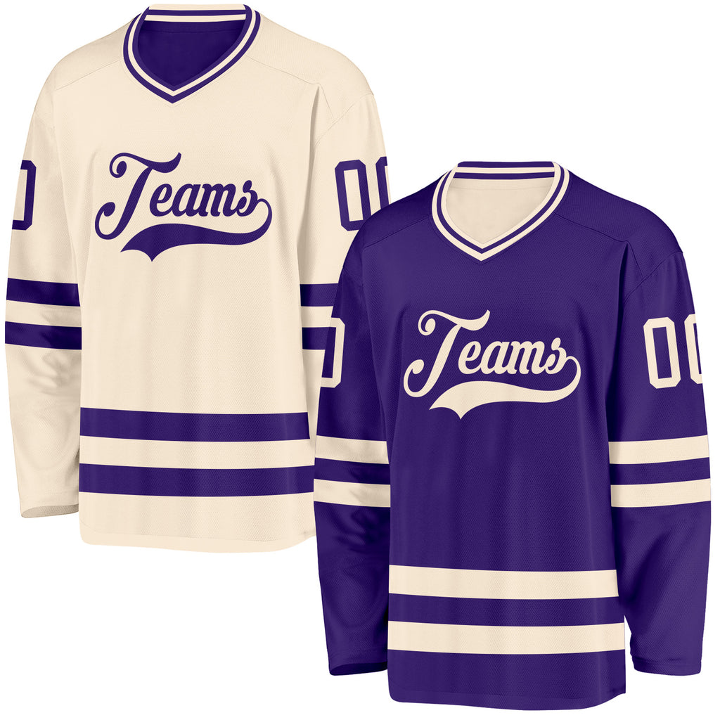 Custom Purple-Cream Reversible Double Side Hockey Jersey