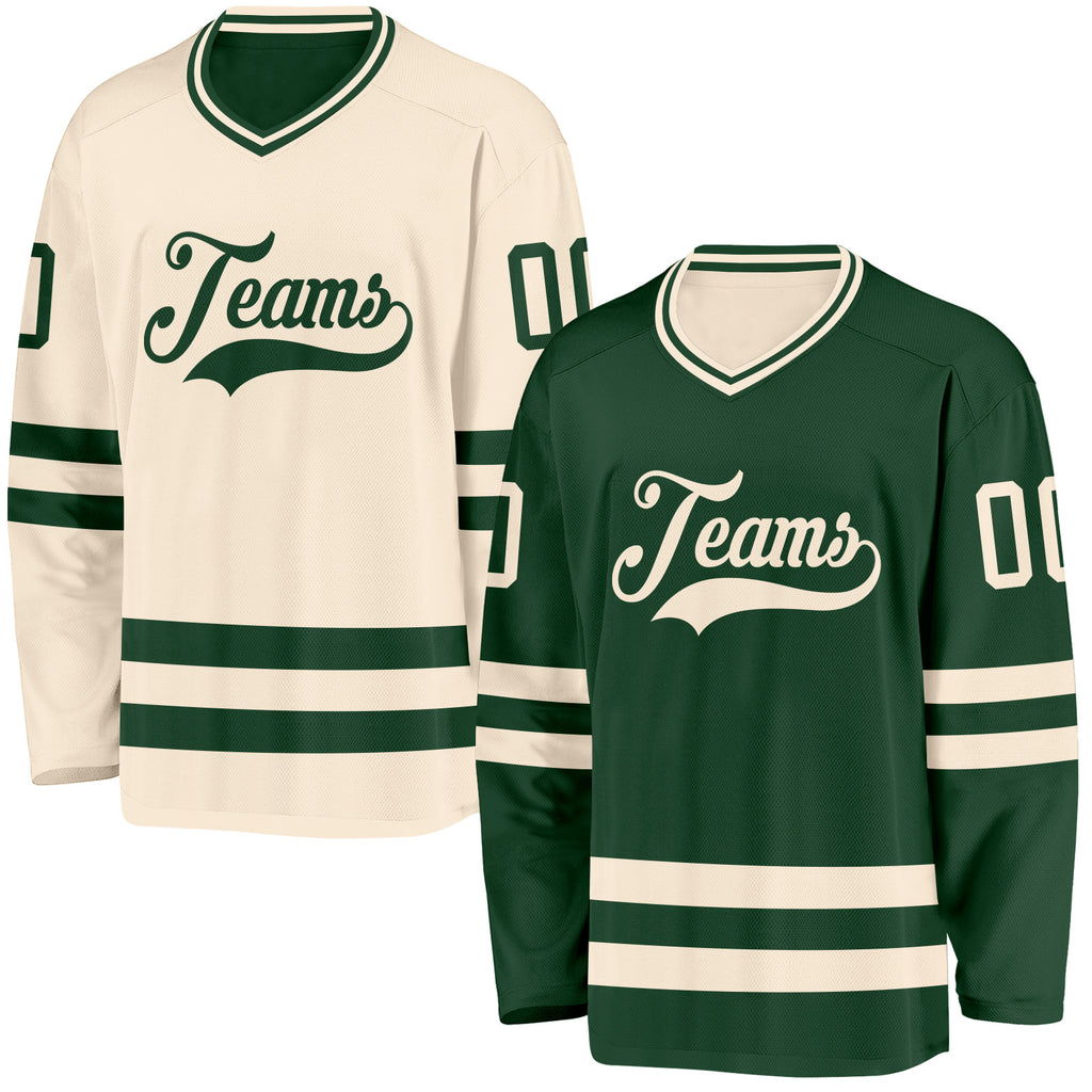 Custom Green-Cream Reversible Double Side Hockey Jersey