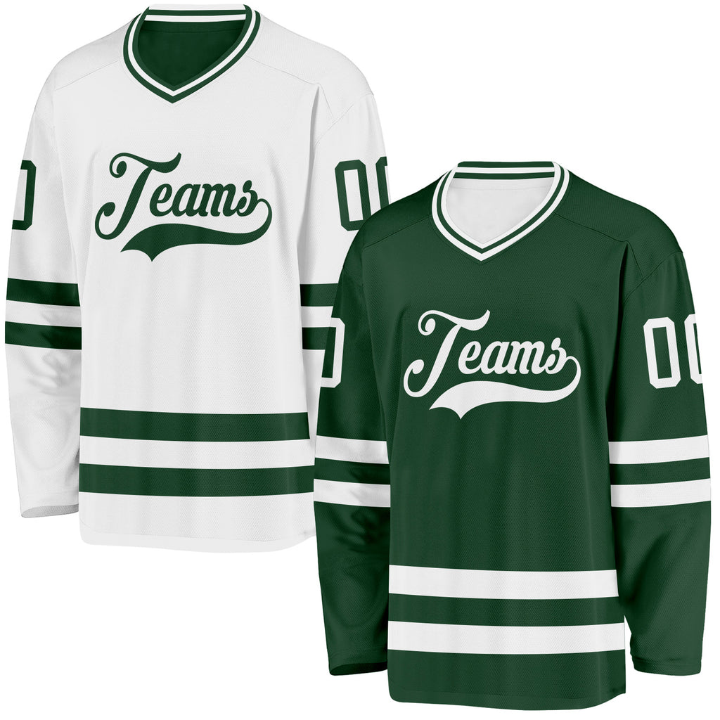 Custom Green-White Reversible Double Side Hockey Jersey