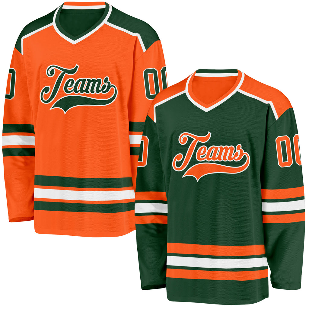 Custom Green Orange-White Reversible Double Side Hockey Jersey