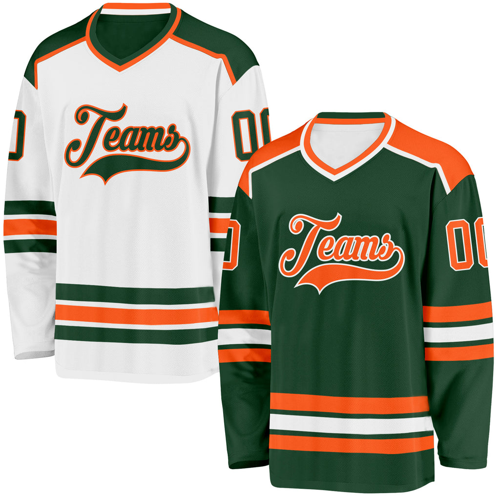 Custom Green Orange-White Reversible Double Side Hockey Jersey