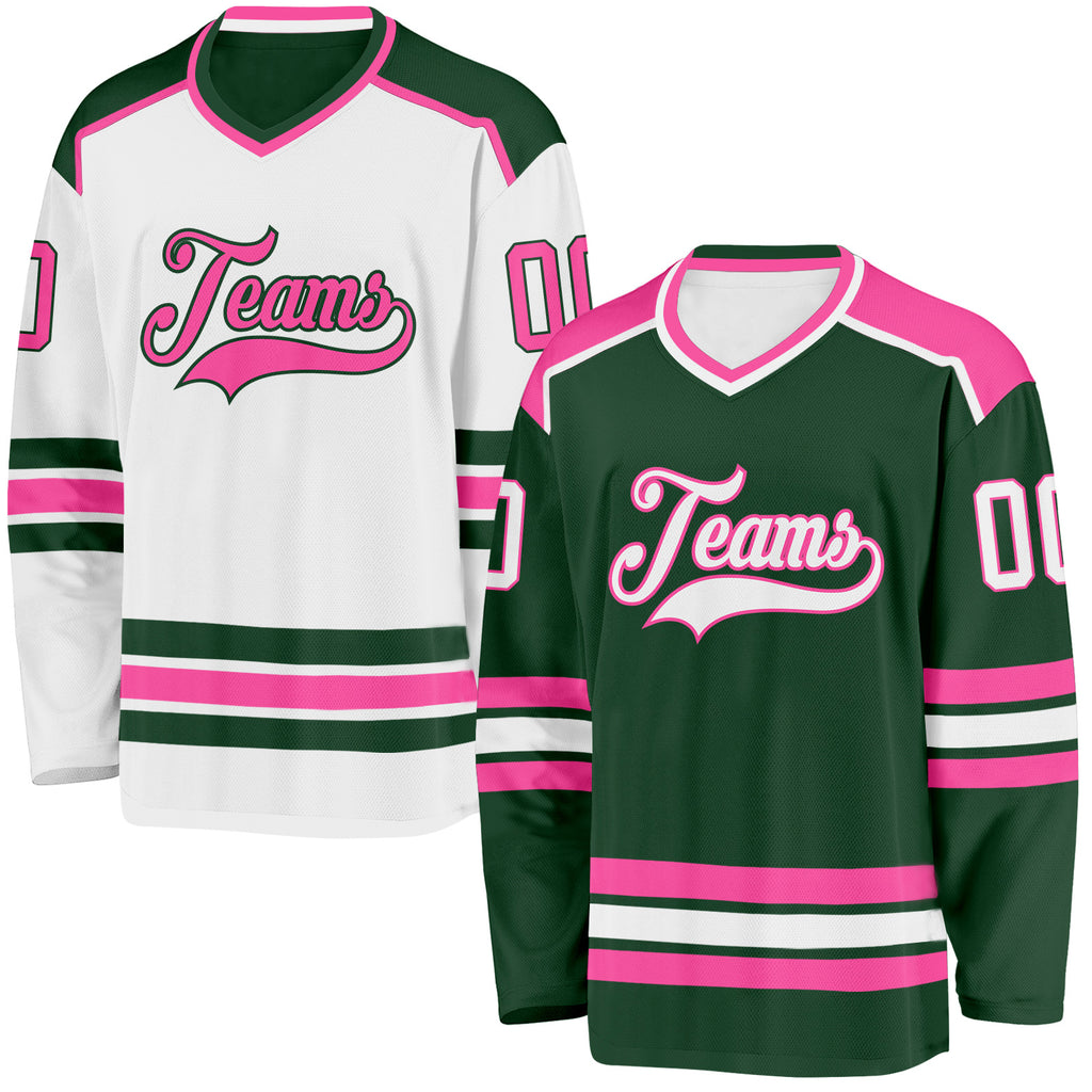 Custom Green White-Pink Reversible Double Side Hockey Jersey