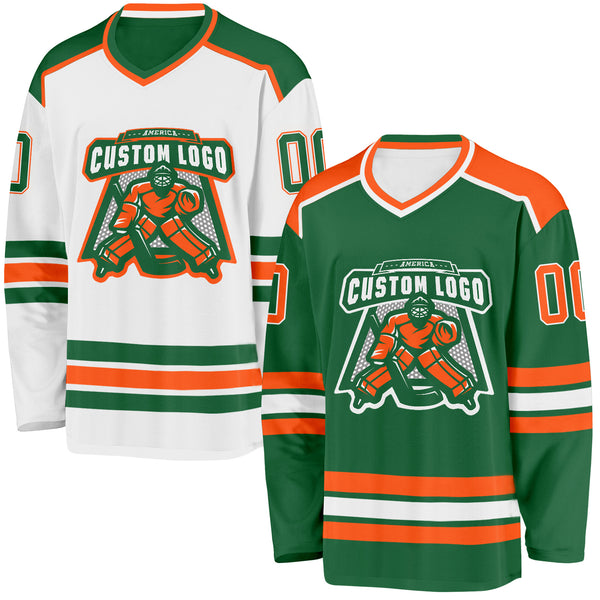 Custom Kelly Green Orange-White Reversible Double Side Hockey Jersey