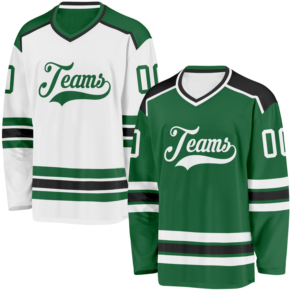 Custom Kelly Green White-Black Reversible Double Side Hockey Jersey