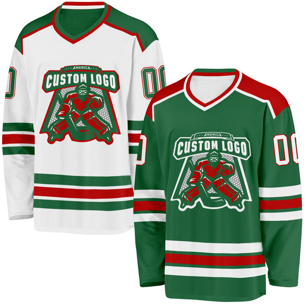 Custom Kelly Green White-Red Reversible Double Side Hockey Jersey
