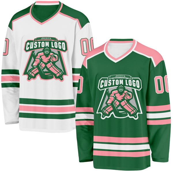 Custom Kelly Green Medium Pink-White Reversible Double Side Hockey Jersey