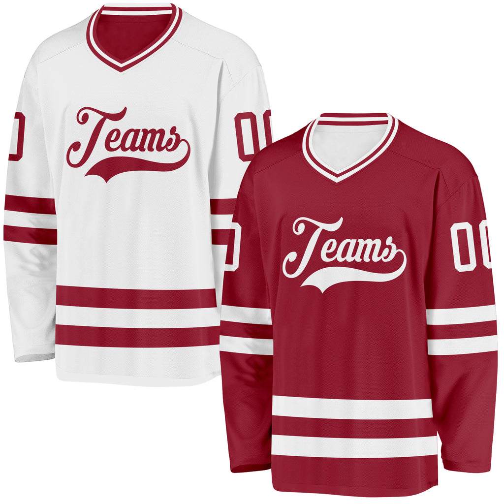 Custom Maroon-White Reversible Double Side Hockey Jersey
