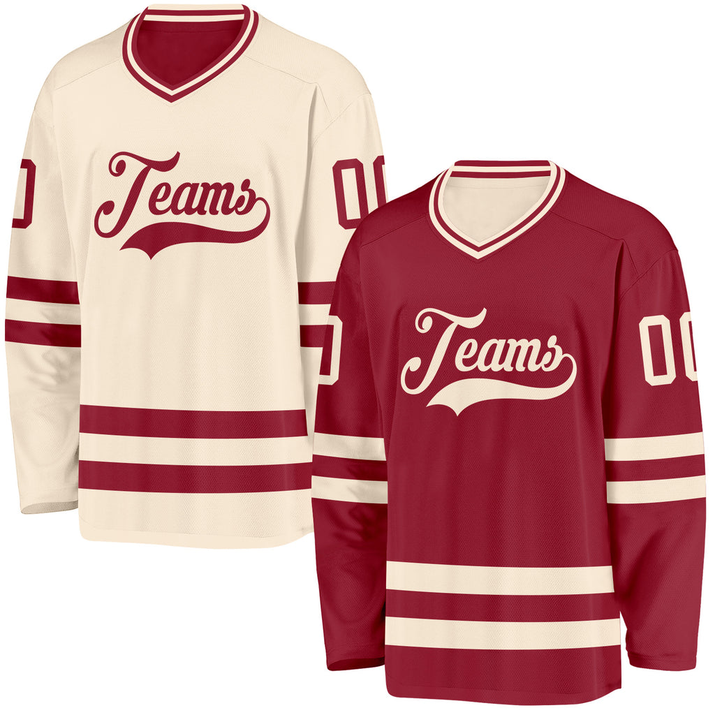 Custom Maroon-Cream Reversible Double Side Hockey Jersey