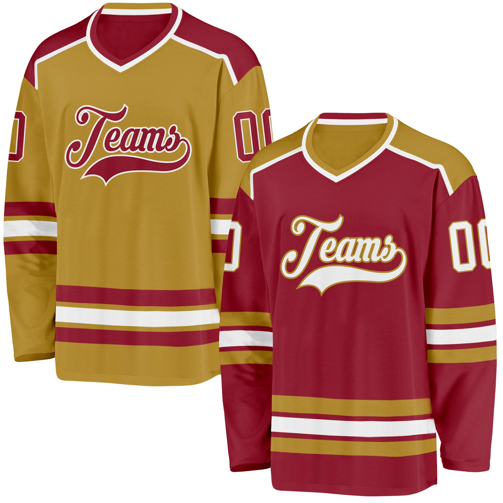 Custom Maroon White-Old Gold Reversible Double Side Hockey Jersey
