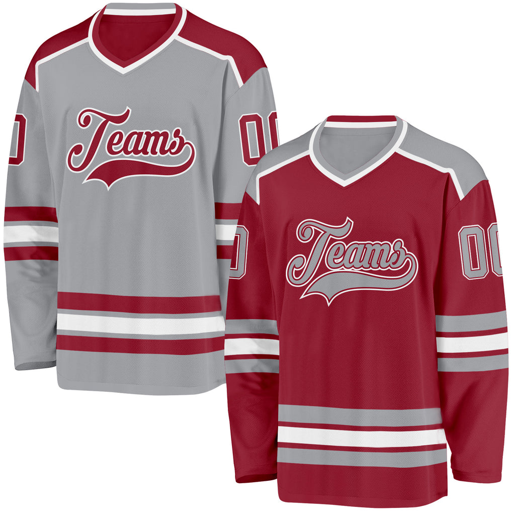 Custom Maroon Gray-White Reversible Double Side Hockey Jersey
