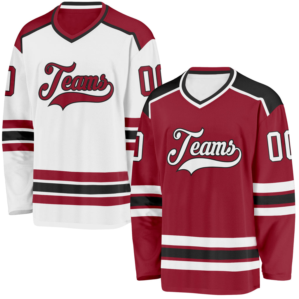 Custom Maroon White-Black Reversible Double Side Hockey Jersey
