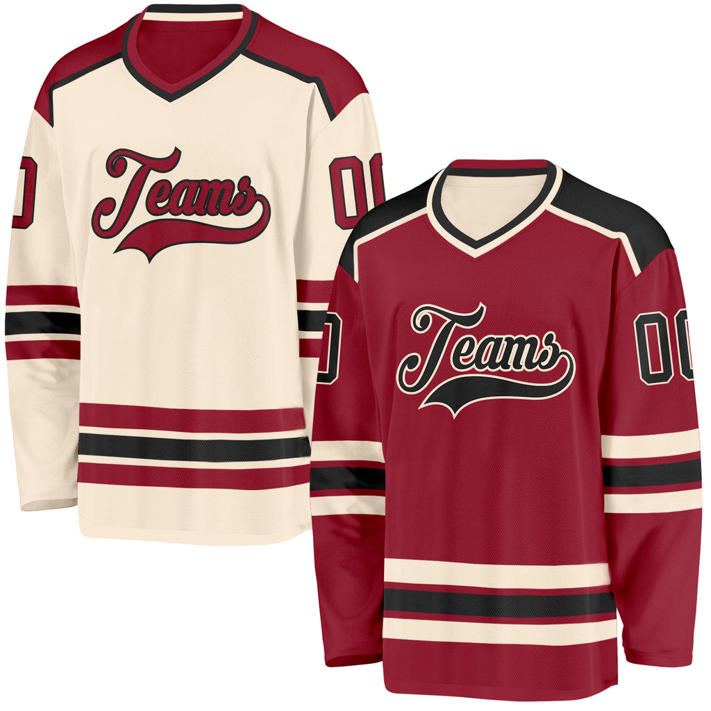 Custom Maroon Black-Cream Reversible Double Side Hockey Jersey
