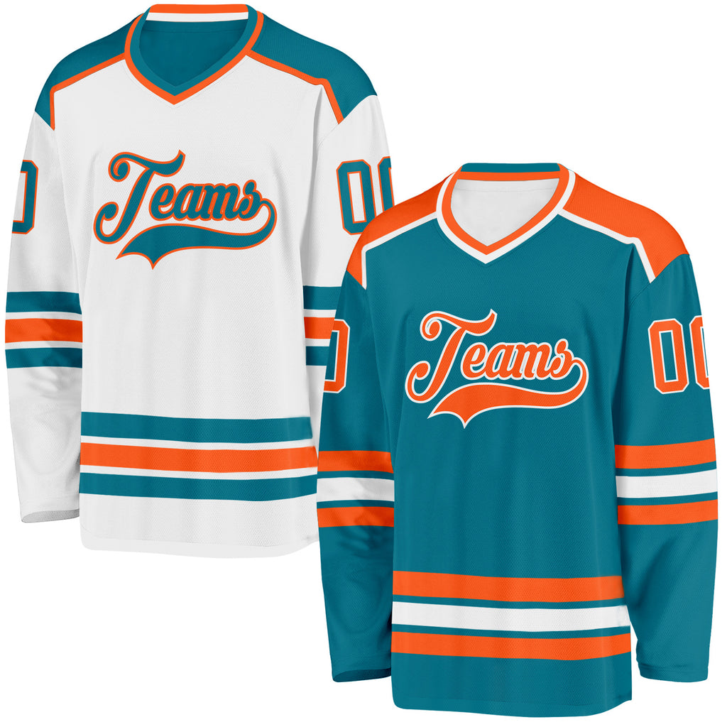 Custom Teal Orange-White Reversible Double Side Hockey Jersey