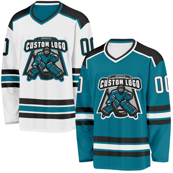 Custom Teal White-Black Reversible Double Side Hockey Jersey