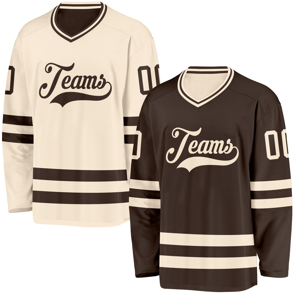 Custom Brown-Cream Reversible Double Side Hockey Jersey