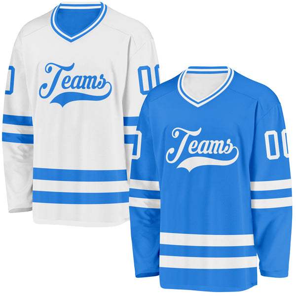 Custom Powder Blue-White Reversible Double Side Hockey Jersey