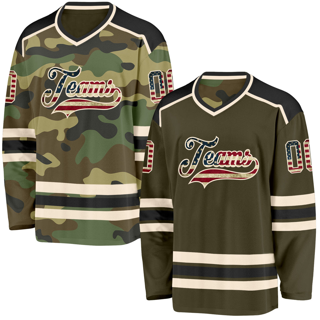 Custom Olive Camo Reversible Double Side Hockey Jersey