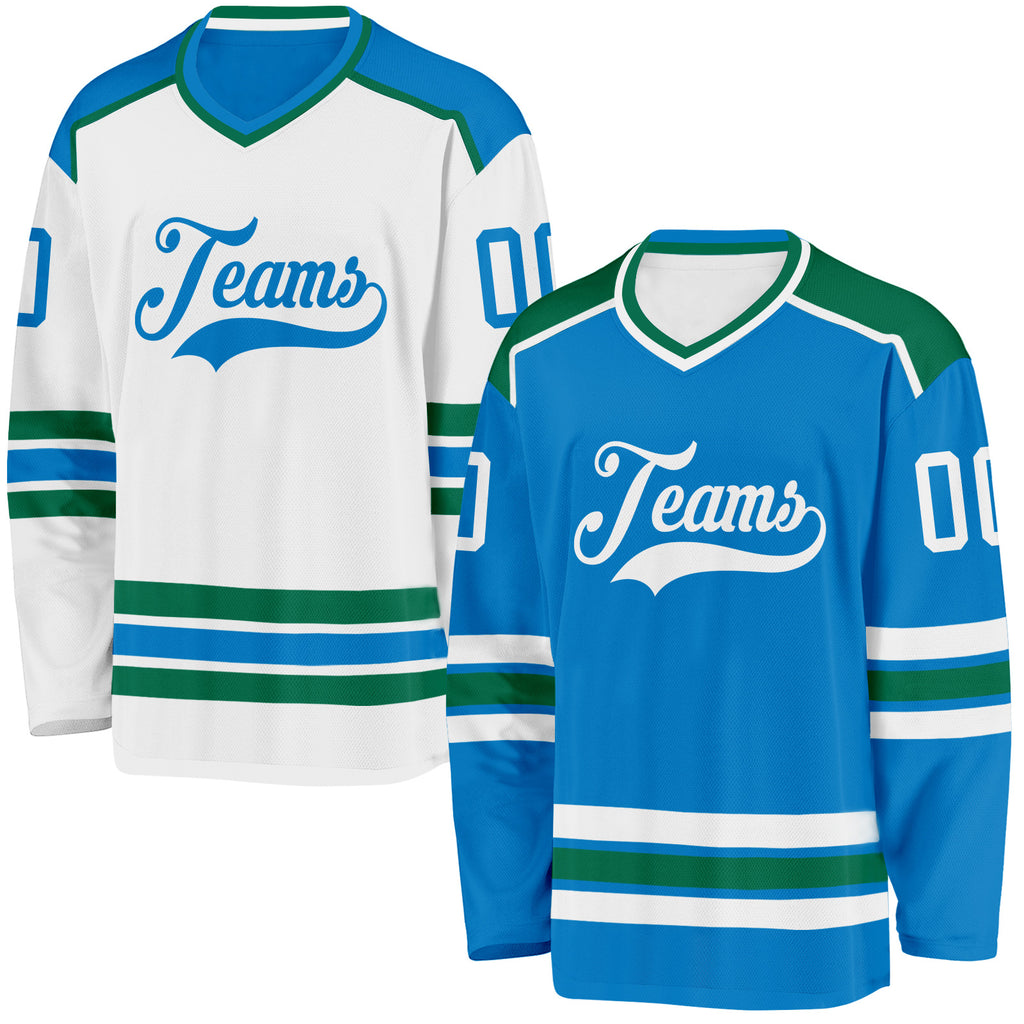 Custom Blue White-Kelly Green Reversible Double Side Hockey Jersey