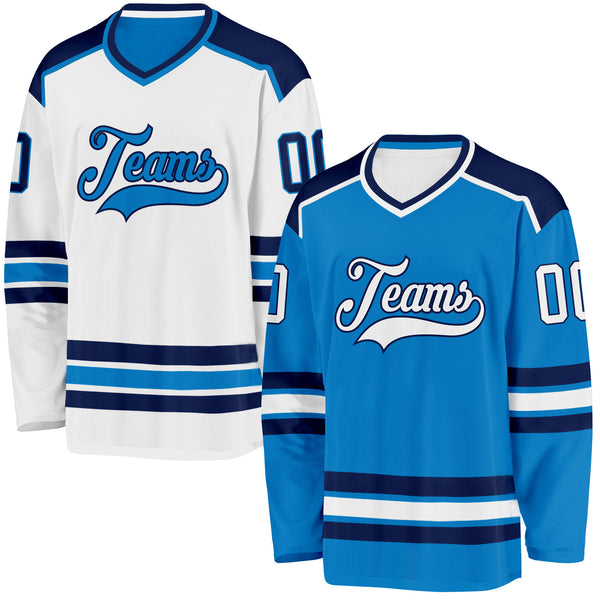 Custom Blue White-Navy Reversible Double Side Hockey Jersey