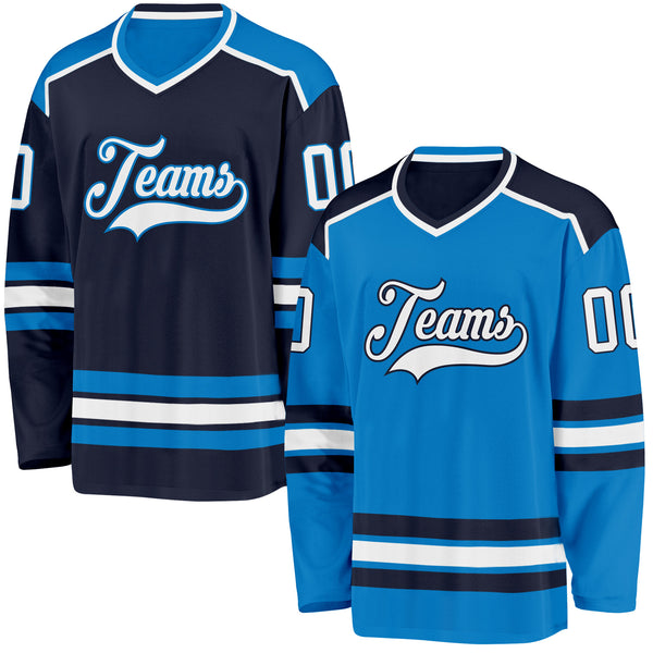 Custom Blue White-Navy Reversible Double Side Hockey Jersey