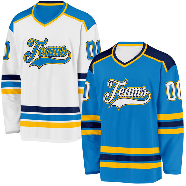 Custom Blue White Navy-Gold Reversible Double Side Hockey Jersey