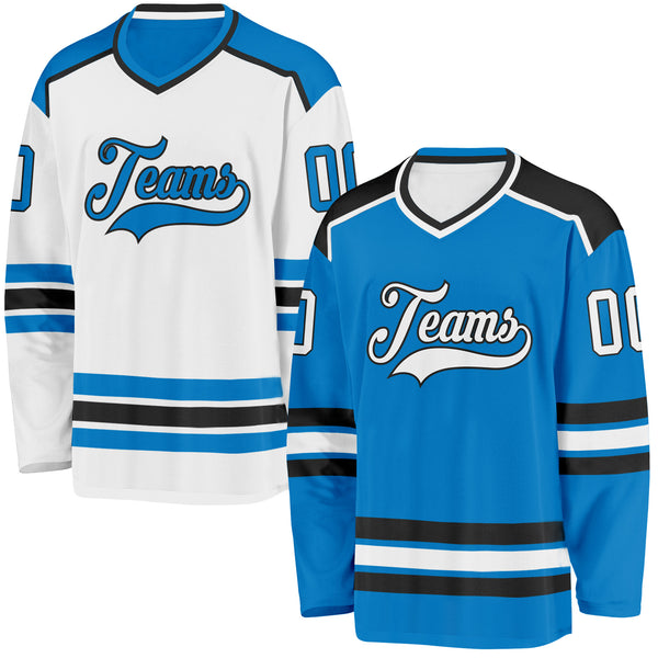 Custom Blue White-Black Reversible Double Side Hockey Jersey