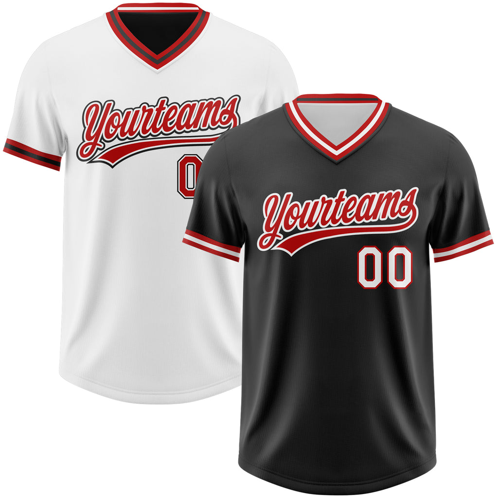 Custom Black Red-White Reversible Pullover Baseball Jersey Shirt