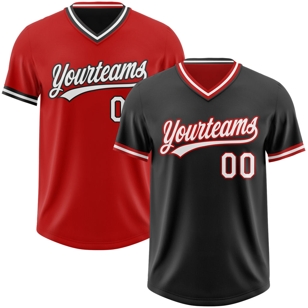 Custom Black White-Red Reversible Pullover Baseball Jersey Shirt