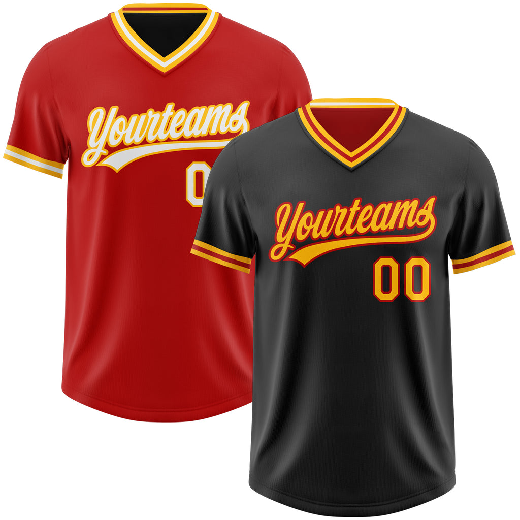 Custom Black Gold-Red Reversible Pullover Baseball Jersey Shirt