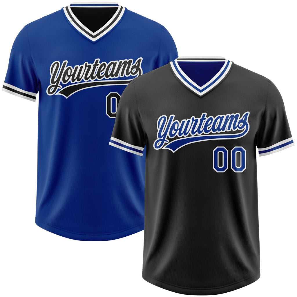 Custom Black Royal-White Reversible Pullover Baseball Jersey Shirt