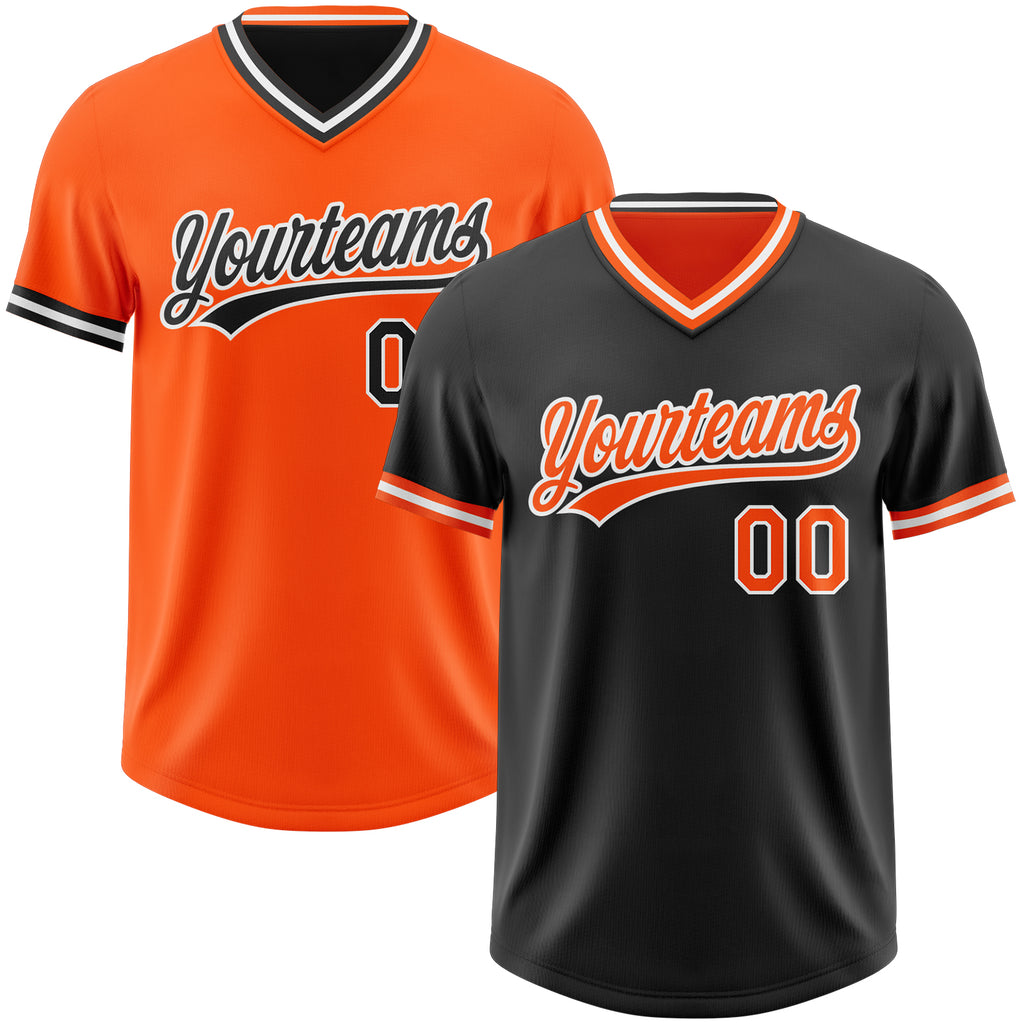 Custom Black Orange-White Reversible Pullover Baseball Jersey Shirt