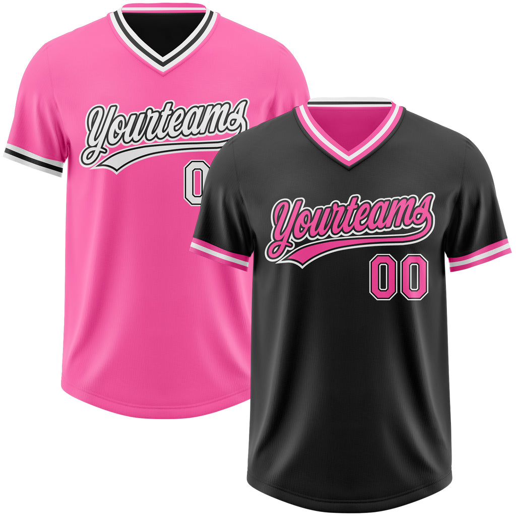 Custom Black Pink-White Reversible Pullover Baseball Jersey Shirt