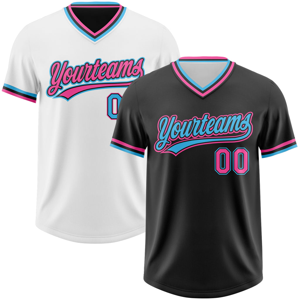 Custom Black Pink-Sky Blue Reversible Pullover Baseball Jersey Shirt
