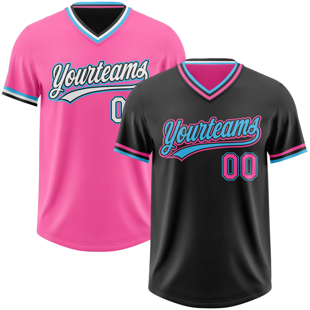 Custom Black Pink-Sky Blue Reversible Pullover Baseball Jersey Shirt