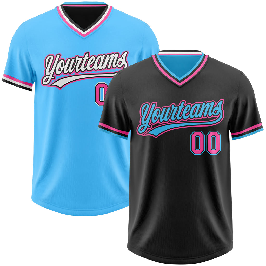 Custom Black Pink-Sky Blue Reversible Pullover Baseball Jersey Shirt