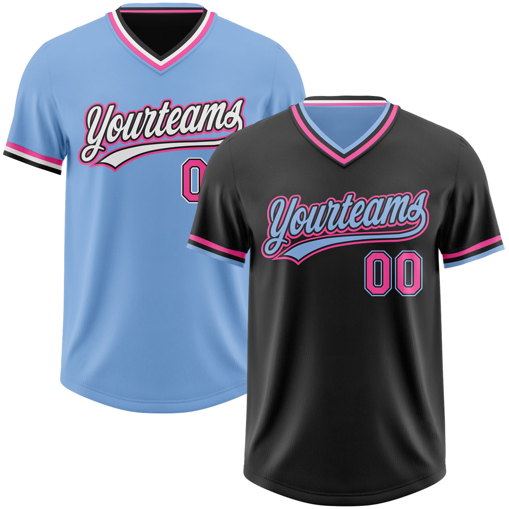 Custom Black Pink-Light Blue Reversible Pullover Baseball Jersey Shirt