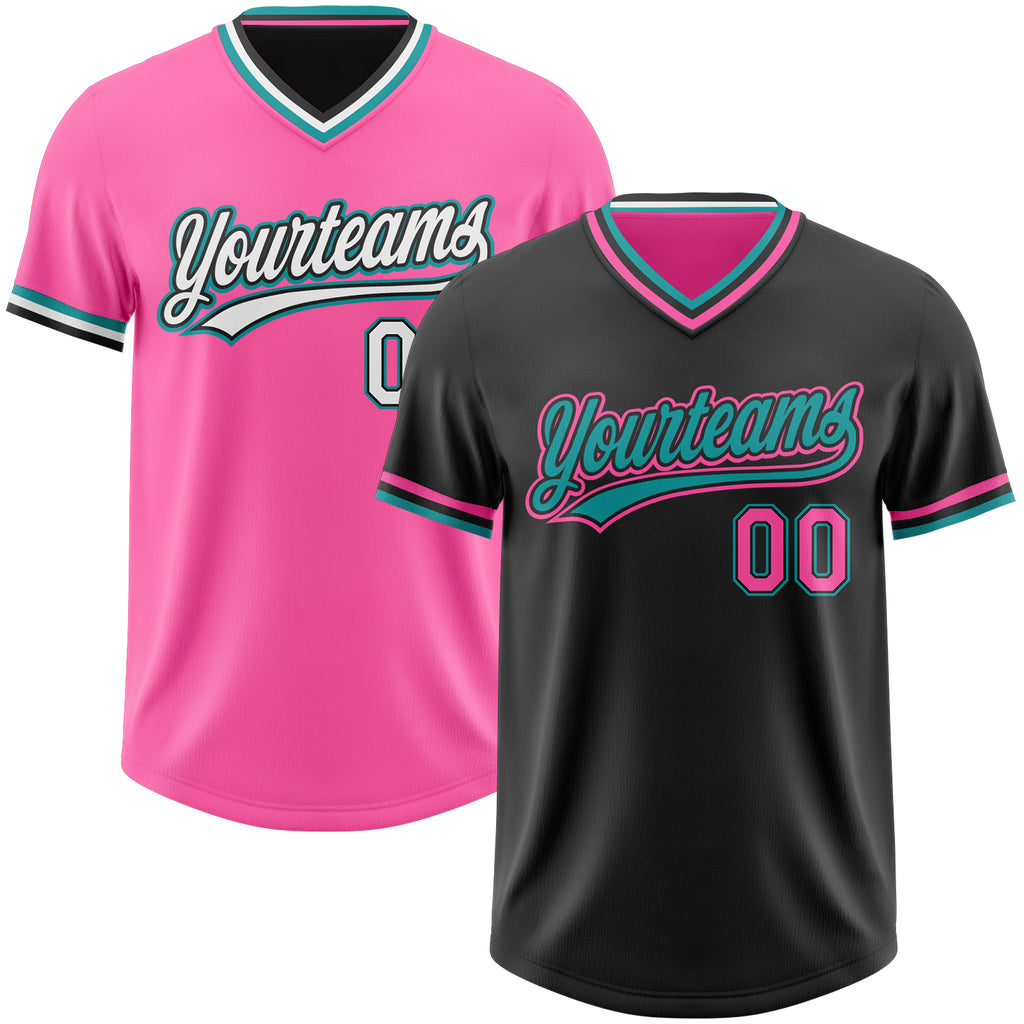Custom Black Pink-Teal Reversible Pullover Baseball Jersey Shirt
