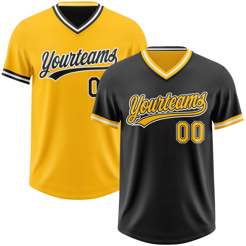 Custom Black Gold-White Reversible Pullover Baseball Jersey Shirt