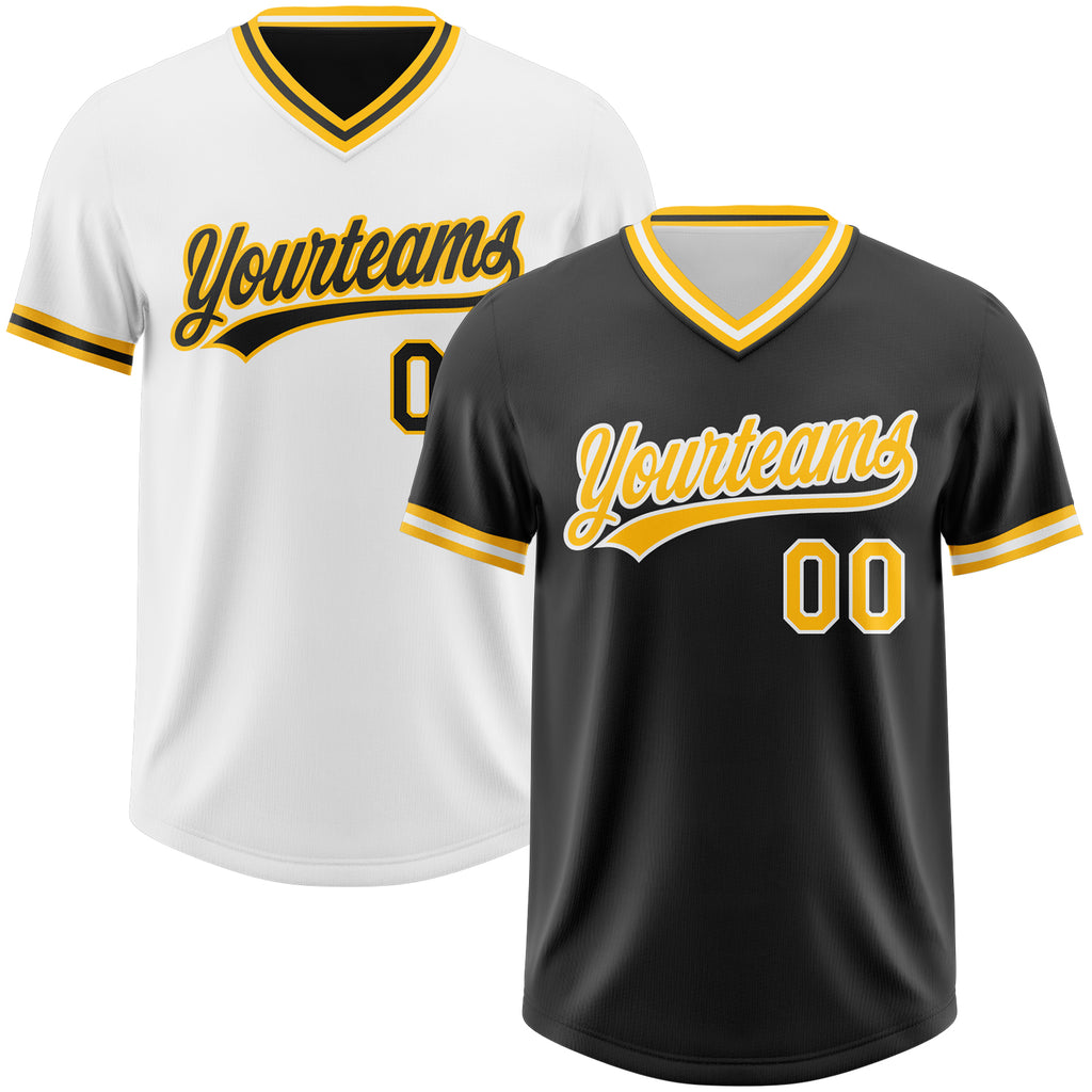 Custom Black Gold-White Reversible Pullover Baseball Jersey Shirt