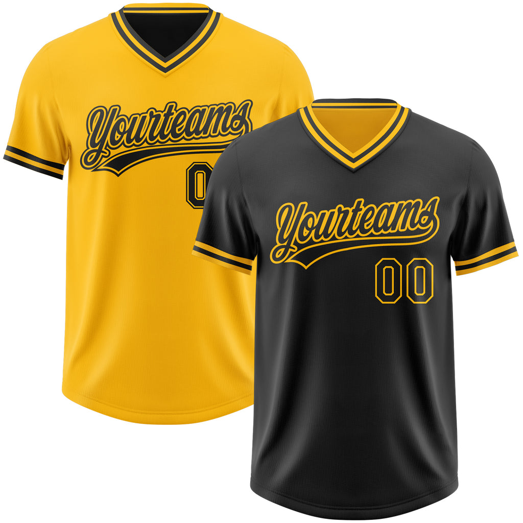 Custom Black-Gold Reversible Pullover Baseball Jersey Shirt